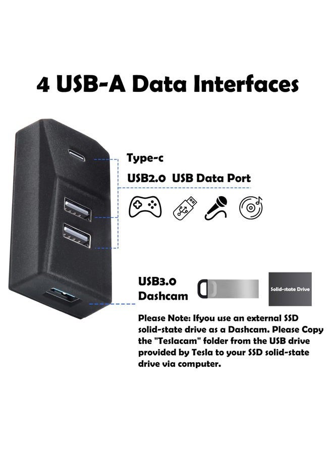 Arcoche USB Hub for Tesla Glove Box – 4-Port Docking Station Model 3 Highland 2024 2025 Cybertruck, Model Y Juniper 2025 2026 Seamlessly Transfer dashcam footage, Flash-Drive Data, Games and Music - Image 3