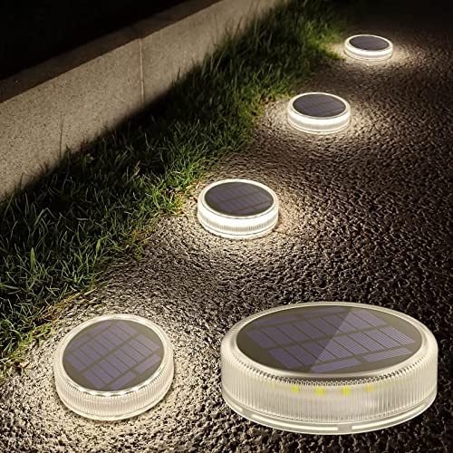 Lacasa Solar Deck Lights Outdoor Waterproof LED Solar Step Lights Driveway Lights, White 4000K, for Garden Yard Patio Pathway, Round, 4 Pack - Image 1