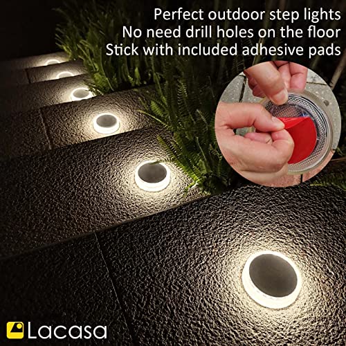 Lacasa Solar Deck Lights Outdoor Waterproof LED Solar Step Lights Driveway Lights, White 4000K, for Garden Yard Patio Pathway, Round, 4 Pack - Image 5