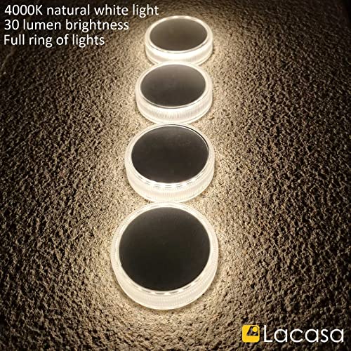 Lacasa Solar Deck Lights Outdoor Waterproof LED Solar Step Lights Driveway Lights, White 4000K, for Garden Yard Patio Pathway, Round, 4 Pack - Image 2