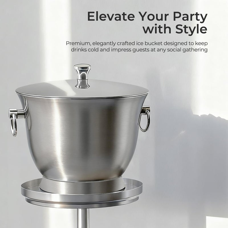 Fortune Candy Low wear optimized build Insulated Ice Bucket, 3.3 L, Double Walled 18/8 Stainless Steel Ice Bucket with Ice Tongs and Lid Reliable durability - Image 2