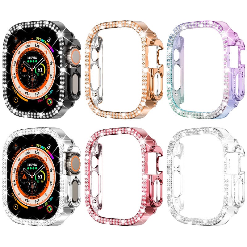 FULLIFE 6-Pack for Apple Watch Ultra 3/2/1 Case Series 11 10 9 8 7 6 5 4 3 2 1 SE3 49/45/44/42/41/40/38mm Bling Face Cover Sparkling Frame for iWatch Women - Image 1