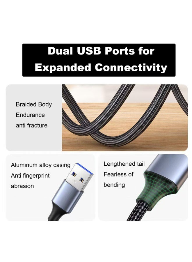 أوشيما مُقسِّم USB بمنفذين، مُقسِّم USB أسود، محول USB ثنائي من واحد إلى اثنين، موصل إلى محول كابل تمديد مزدوج، مناسب لجهاز الكمبيوتر المحمول والسيارة - Image 3