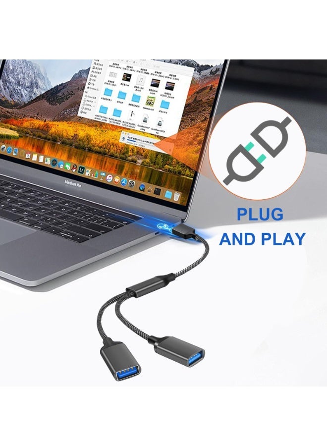 أوشيما مُقسِّم USB بمنفذين، مُقسِّم USB أسود، محول USB ثنائي من واحد إلى اثنين، موصل إلى محول كابل تمديد مزدوج، مناسب لجهاز الكمبيوتر المحمول والسيارة - Image 4