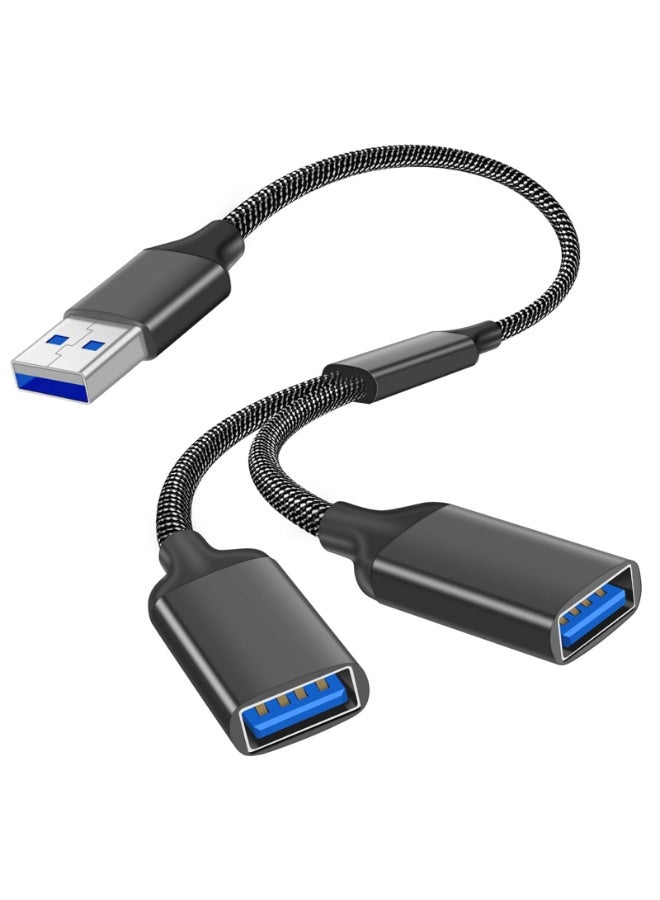 أوشيما مُقسِّم USB بمنفذين، مُقسِّم USB أسود، محول USB ثنائي من واحد إلى اثنين، موصل إلى محول كابل تمديد مزدوج، مناسب لجهاز الكمبيوتر المحمول والسيارة - Image 1