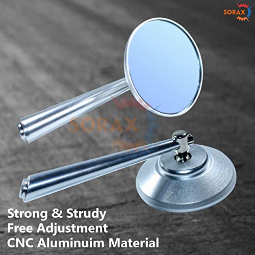 SORAX CNC Alloy Stylish Design 2-Verson Circle Anti Glare Mirror for Motorbike Rearview Side Handle Bar End Mirrors For All Universal Bikes (Left & Right), Pack of 2 (Silver) - Image 2