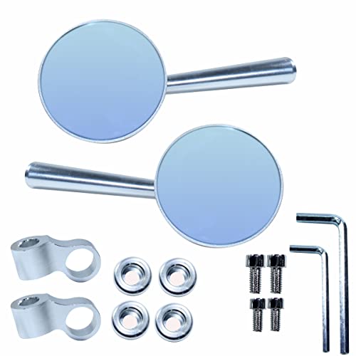 SORAX CNC Alloy Stylish Design 2-Verson Circle Anti Glare Mirror for Motorbike Rearview Side Handle Bar End Mirrors For All Universal Bikes (Left & Right), Pack of 2 (Silver) - Image 1