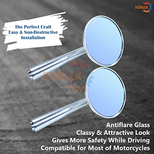 SORAX CNC Alloy Stylish Design 2-Verson Circle Anti Glare Mirror for Motorbike Rearview Side Handle Bar End Mirrors For All Universal Bikes (Left & Right), Pack of 2 (Silver) - Image 4
