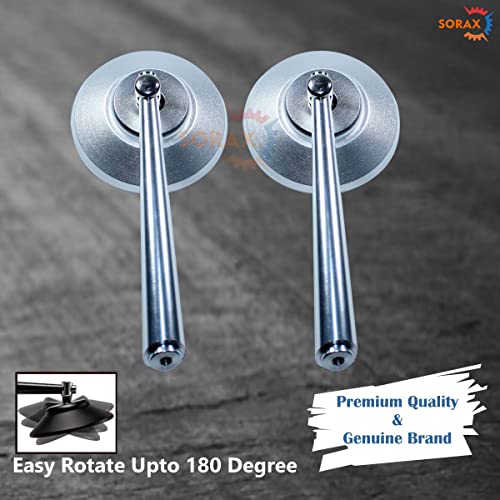 SORAX CNC Alloy Stylish Design 2-Verson Circle Anti Glare Mirror for Motorbike Rearview Side Handle Bar End Mirrors For All Universal Bikes (Left & Right), Pack of 2 (Silver) - Image 3