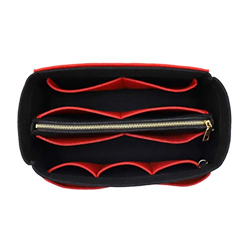 LEXSION Felt Purse Bag Organizer Insert with zipper Bag Tote Shaper Fit Speedy Neverful PM MM 8021 Black-red M - Image 1
