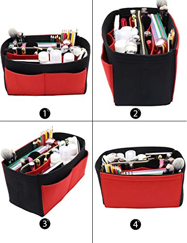 LEXSION Felt Purse Bag Organizer Insert with zipper Bag Tote Shaper Fit Speedy Neverful PM MM 8021 Black-red M - Image 4