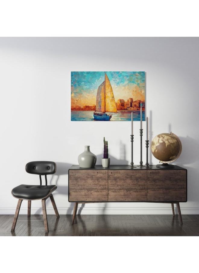 Home Gallery - Sailboat on the water in front of an orange and blue sky with clouds - Image 1