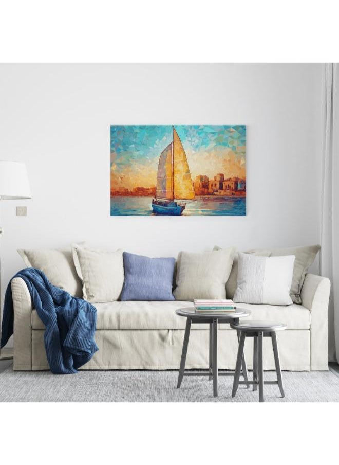 Home Gallery - Sailboat on the water in front of an orange and blue sky with clouds - Image 1