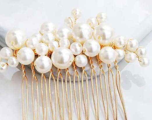 ZAVVU KRIZOUS Elegant Pearl Bridal Hair Comb Pins Gold Floral Hair Accessory for Brides Bridesmaids Juda Pin Bun Pin Wedding Jewelry for Women Bridal Pearls Hair Brooch 1 Piece - Image 5