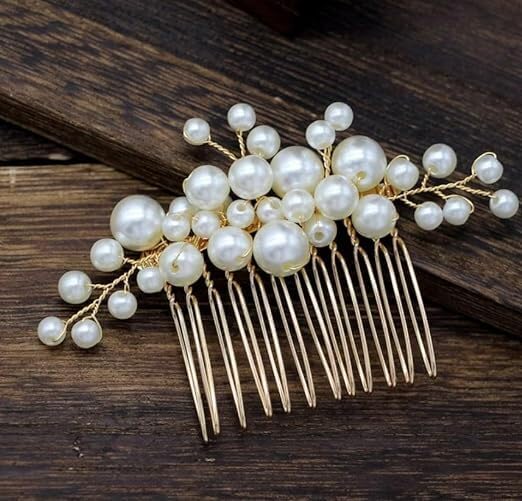 ZAVVU KRIZOUS Elegant Pearl Bridal Hair Comb Pins Gold Floral Hair Accessory for Brides Bridesmaids Juda Pin Bun Pin Wedding Jewelry for Women Bridal Pearls Hair Brooch 1 Piece - Image 1