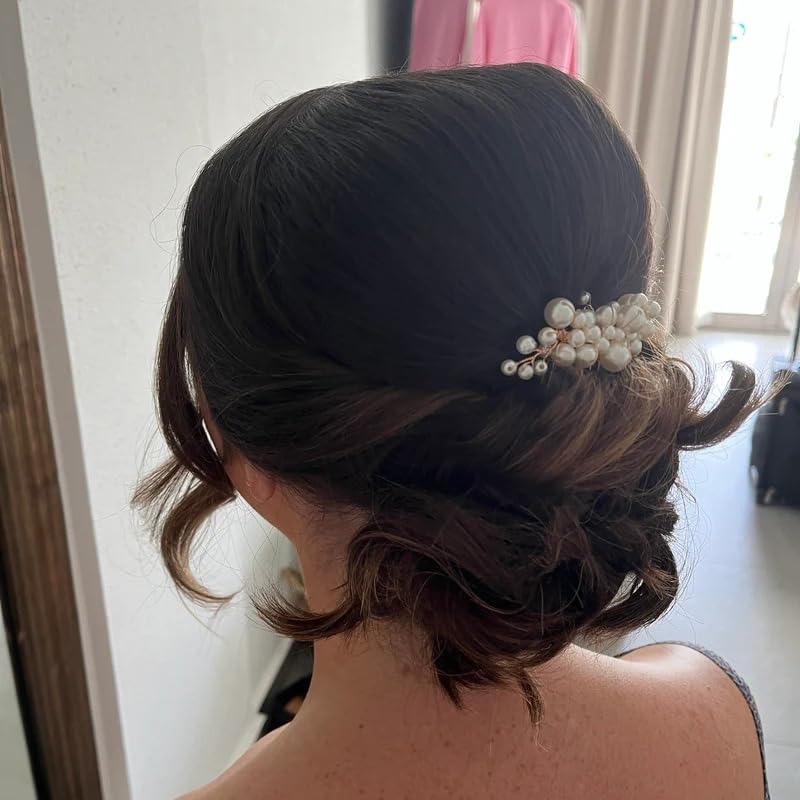 ZAVVU KRIZOUS Elegant Pearl Bridal Hair Comb Pins Gold Floral Hair Accessory for Brides Bridesmaids Juda Pin Bun Pin Wedding Jewelry for Women Bridal Pearls Hair Brooch 1 Piece - Image 2