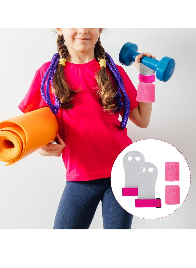 إسكدنيا 2 قطعة طقم مقابض وأساور جمباز وردية اللون، متوسط، مع عصابة للرأس، لتمارين البنات والأولاد - Image 2