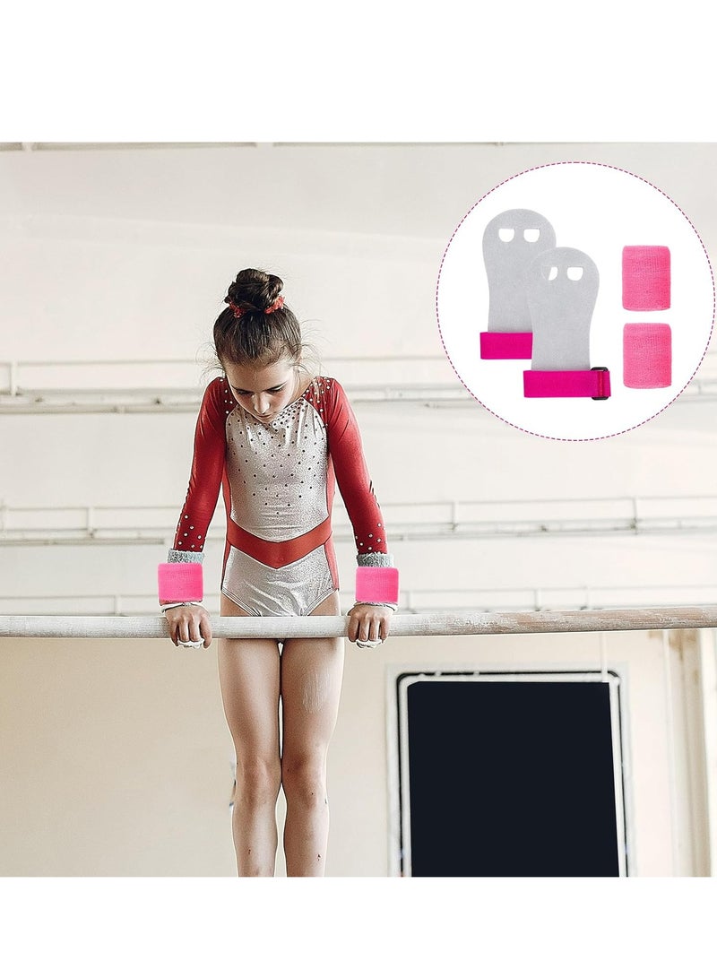 إسكدنيا 2 قطعة طقم مقابض وأساور جمباز وردية اللون، متوسط، مع عصابة للرأس، لتمارين البنات والأولاد - Image 3