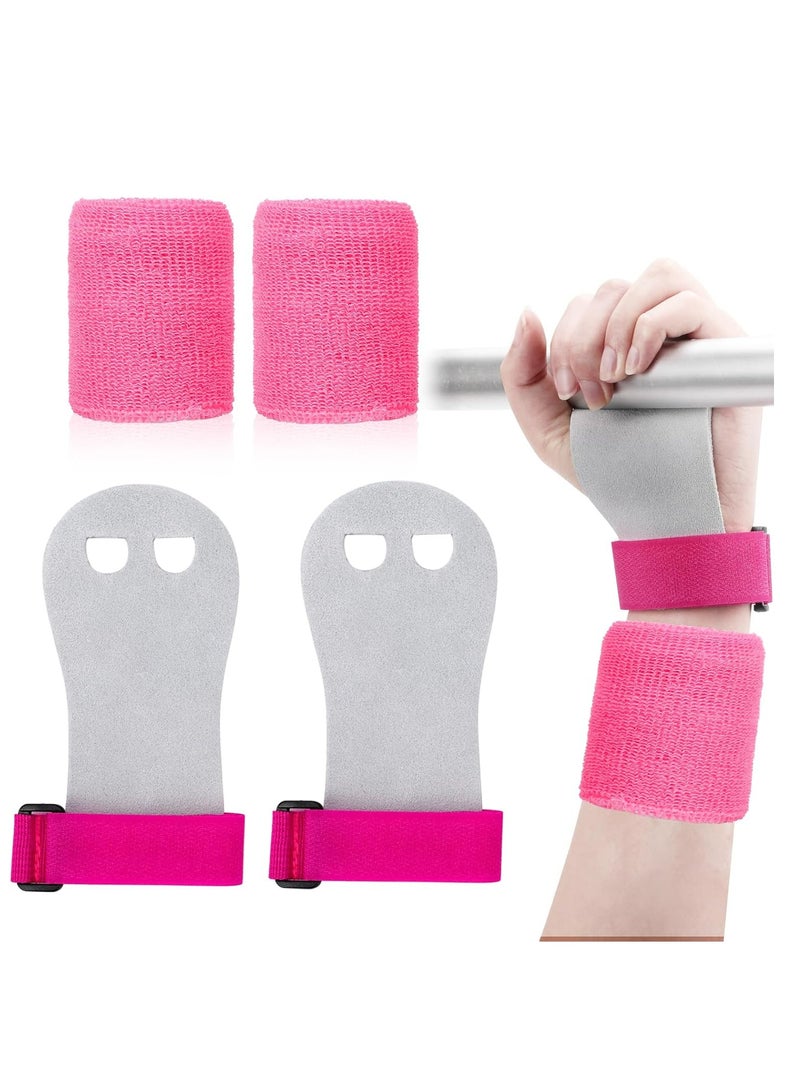 إسكدنيا 2 قطعة طقم مقابض وأساور جمباز وردية اللون، متوسط، مع عصابة للرأس، لتمارين البنات والأولاد - Image 1