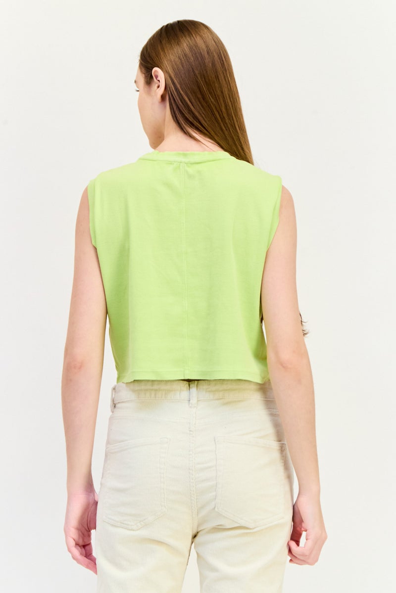 ONLY تي شيرت نسائي بياقة دائرية مع تصميم مضلع، ليموني - Image 3