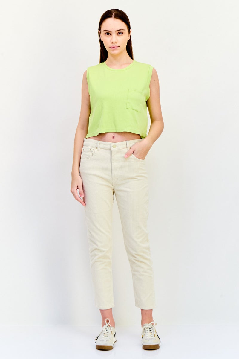 ONLY تي شيرت نسائي بياقة دائرية مع تصميم مضلع، ليموني - Image 4