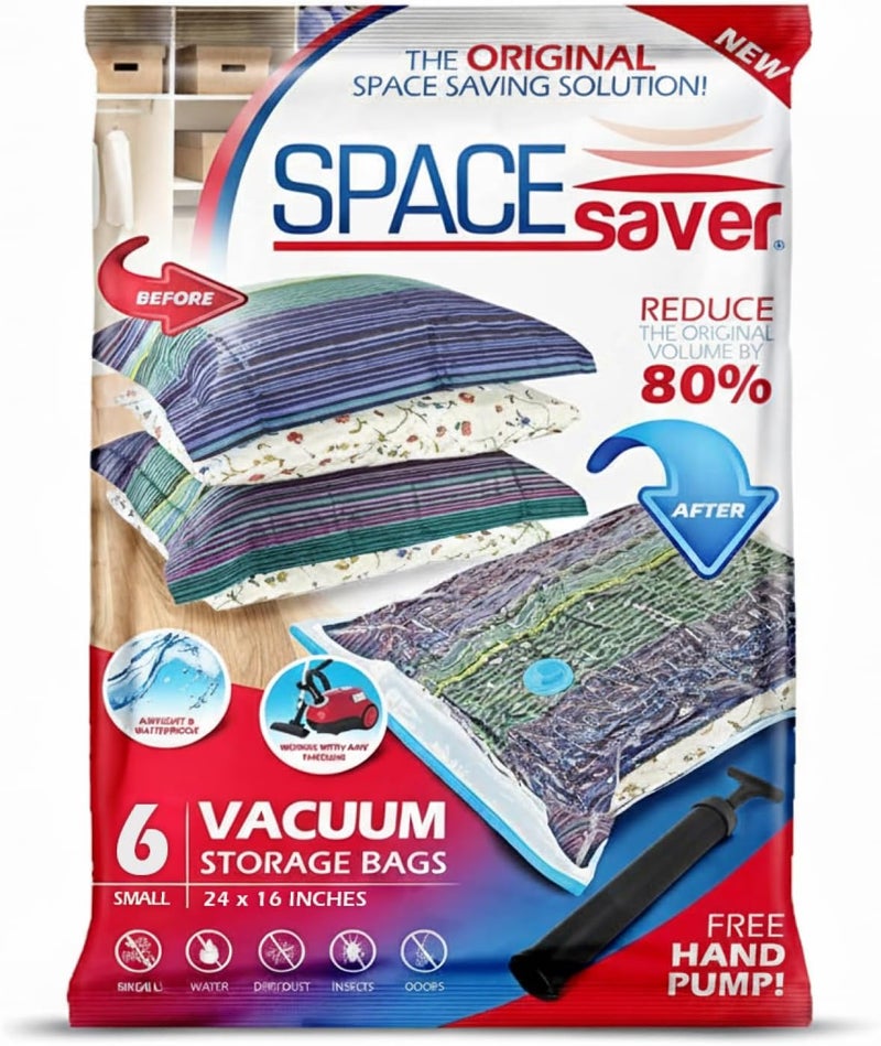 Spacesaver 6 Pack Small Vacuum Storage Bags for Comforters, Blankets & Clothes – Vacuum Sealed Compression Bags with Hand Pump – Space Saver Storage Bags for Bedding, Moving, Travel & Organization - Image 1