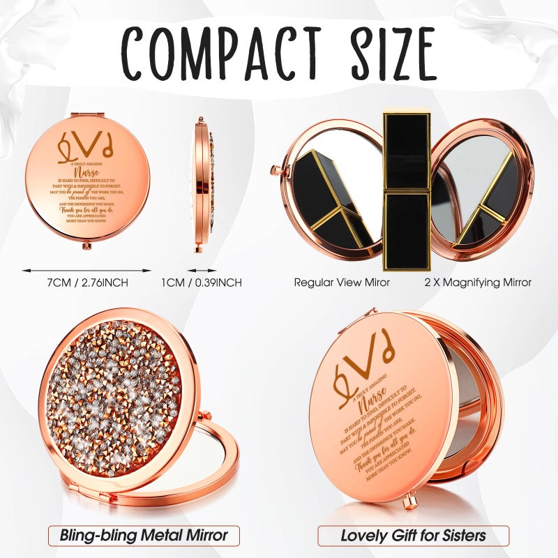 Fumete 4 Pcs Cna Nurse Week Gifts For Women Rose Gold Pocket Mirror Nurse Appreciation Gifts Folding Compact Makeup Mirror For Medical Assistant Birthday Friends - Image 2