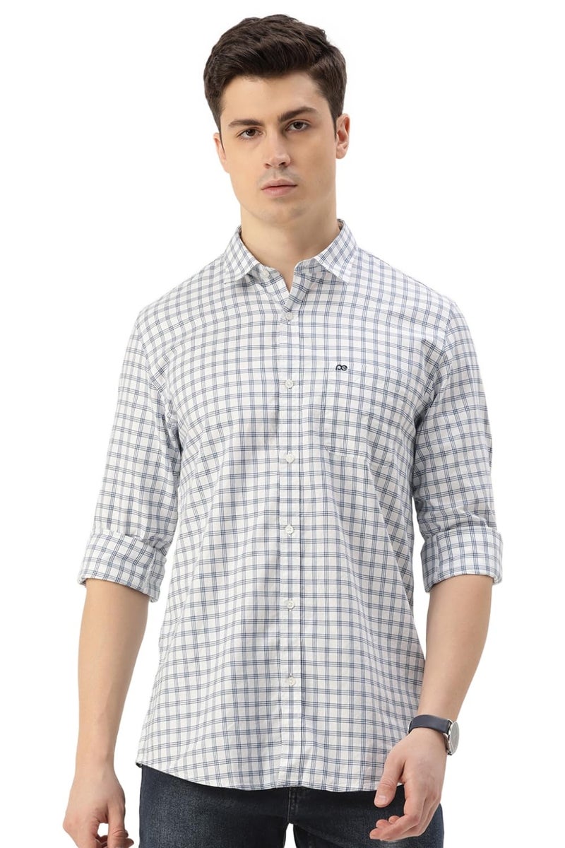 Peter England Men's Slim Fit Full Sleeve Checkered Casual Shirt | 100% Cotton | Premium Twill Weave White, 46 - Image 1