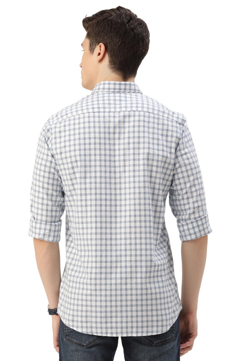 Peter England Men's Slim Fit Full Sleeve Checkered Casual Shirt | 100% Cotton | Premium Twill Weave White, 46 - Image 3
