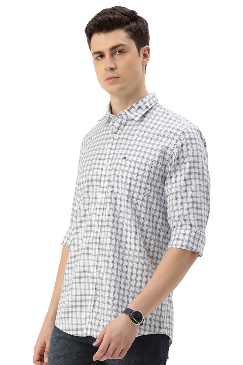 Peter England Men's Slim Fit Full Sleeve Checkered Casual Shirt | 100% Cotton | Premium Twill Weave White, 46 - Image 2