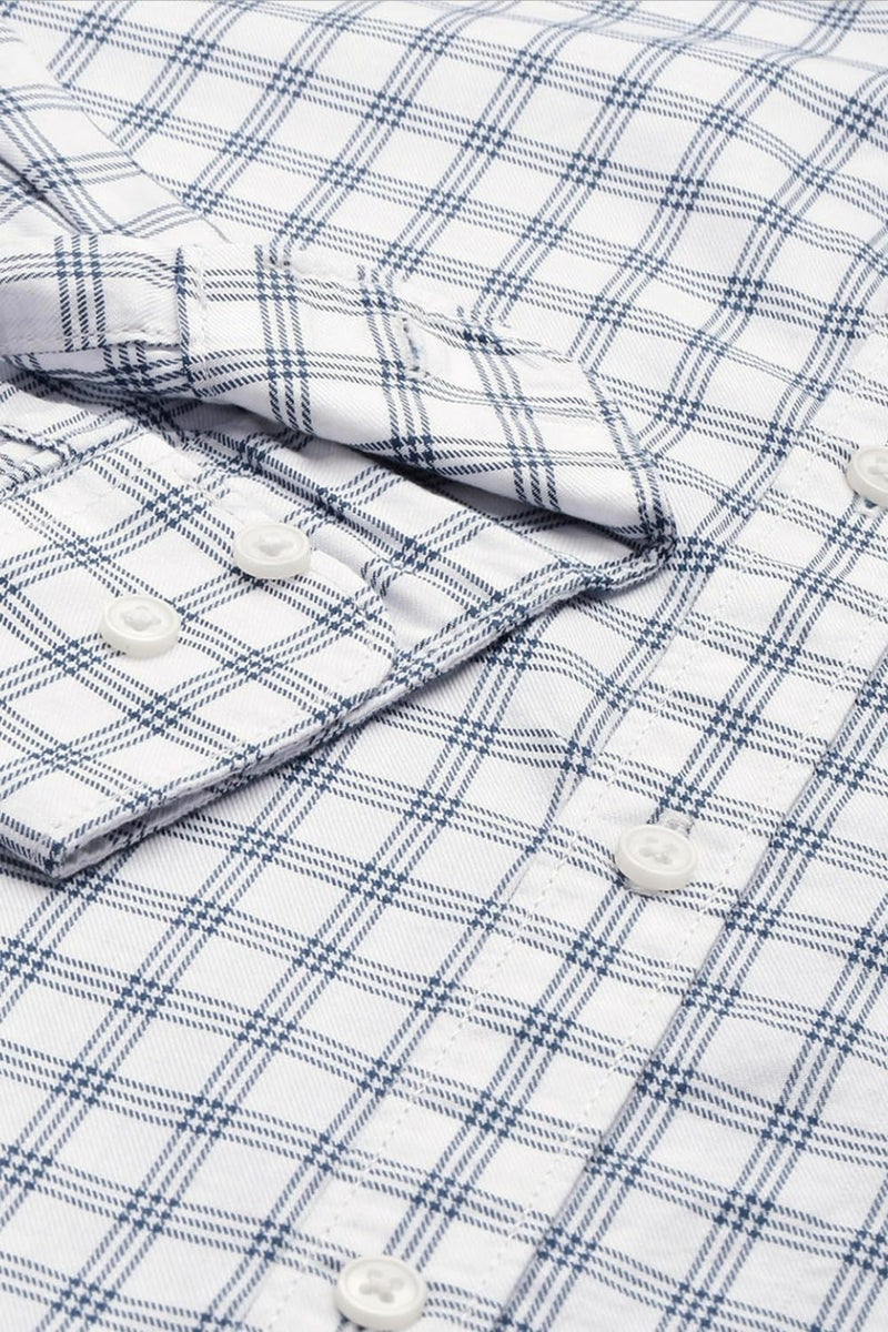 Peter England Men's Slim Fit Full Sleeve Checkered Casual Shirt | 100% Cotton | Premium Twill Weave White, 46 - Image 4