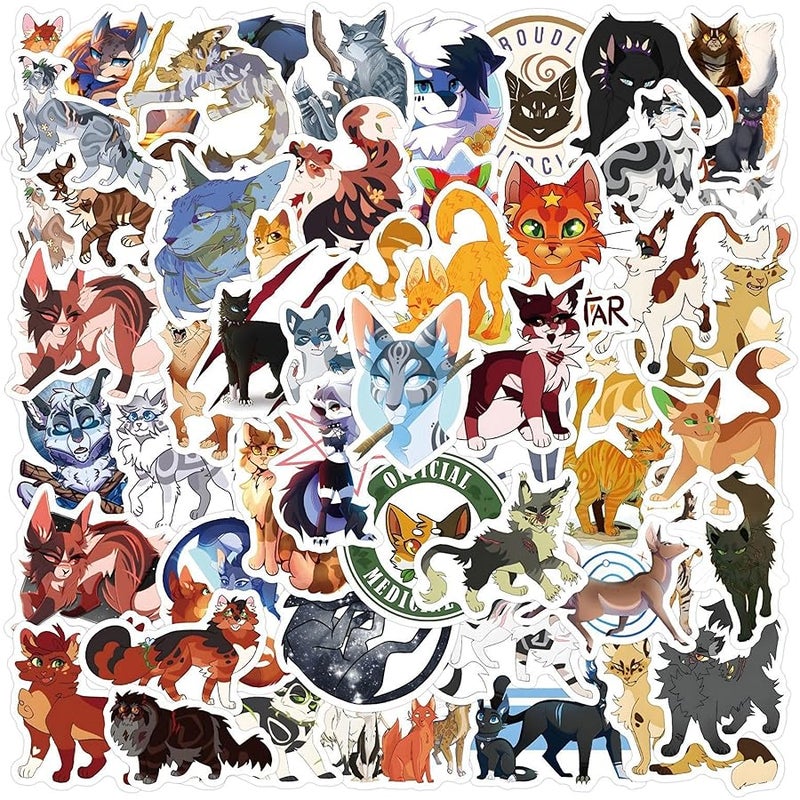 LHST 60Pcs Warrior Cats Stickers for Kids Animal Stickers Cute Gifts for Girls Boys - Waterproof Vinyl Sticker for Kids Waterbottle Laptop Guitar Classroom Prizes for Elementary Students (Warrior Cats) - Image 1