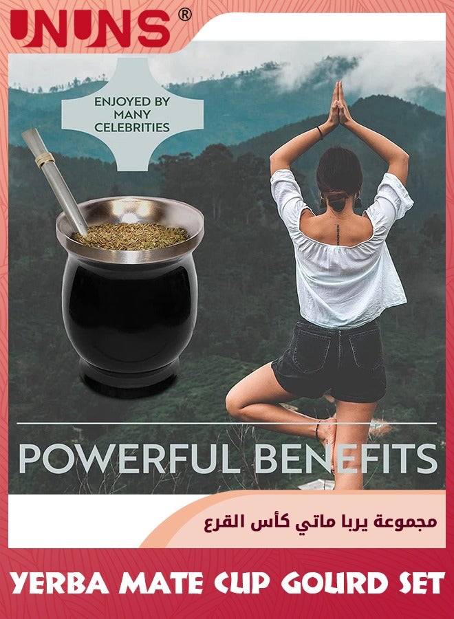 UNUNS مجموعة أكواب شاي ميت، تتضمن ملعقة بومبيلا بماصة، وقش مسطح وفرشاة تنظيف، وكوب ميت بجدار مزدوج من الفولاذ المقاوم للصدأ ومجموعة بومبيلا، حاوية يربا ميت للشرب بأوراق الشجر الفضفاضة - Image 2