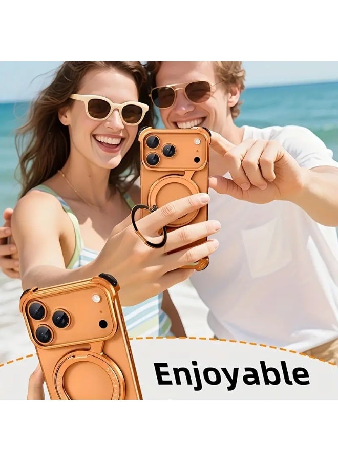 بلو فاير جراب iPhone 17 Pro Max مع حامل دوّار بزاوية 360° | تصميم بدون إطار من الألومنيوم | واقٍ من الصدمات، متوافق مع MagSafe، غلاف معدني نحيف مناسب للون البرتقالي الكوني - Image 2