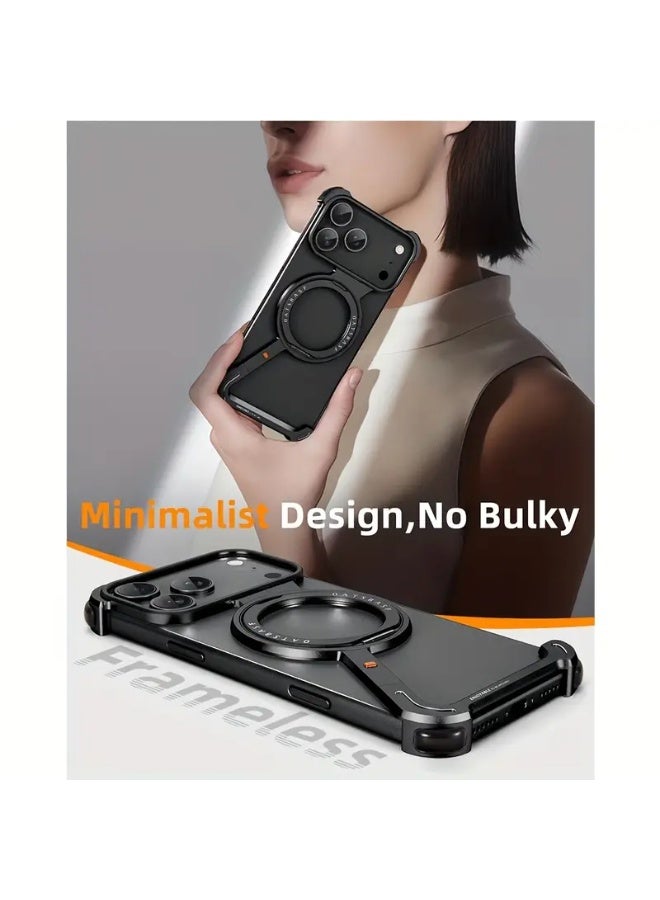 بلو فاير جراب iPhone 17 Pro Max مع حامل دوّار بزاوية 360° | تصميم بدون إطار من الألومنيوم | واقٍ من الصدمات، متوافق مع MagSafe، غلاف معدني نحيف مناسب للون البرتقالي الكوني - Image 4