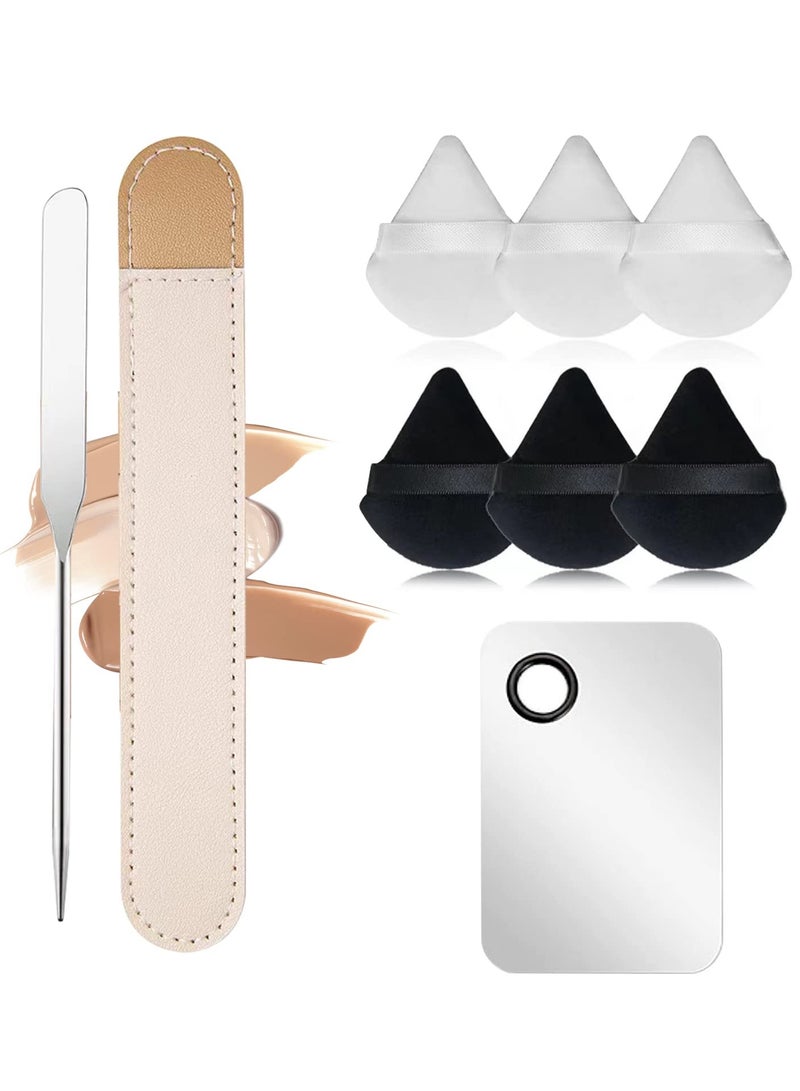 SYOSI Makeup Spatula, SYOSI Korean Spatula Makeup Stainless Steel Makeup Spatula and Palette Set,Professional Foundation Spatula Facial Cosmetic Makeup Tool (6 Powder Puff +1Spatula+1 Rectangle Palette) - Image 1