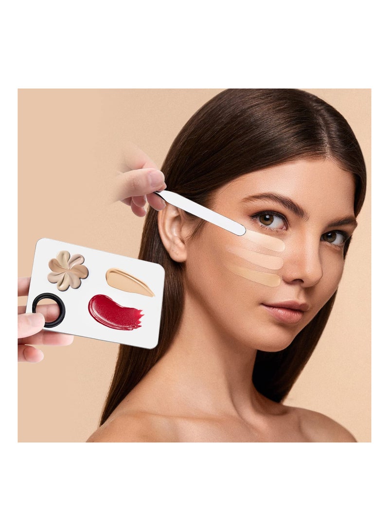SYOSI Makeup Spatula, SYOSI Korean Spatula Makeup Stainless Steel Makeup Spatula and Palette Set,Professional Foundation Spatula Facial Cosmetic Makeup Tool (6 Powder Puff +1Spatula+1 Rectangle Palette) - Image 3