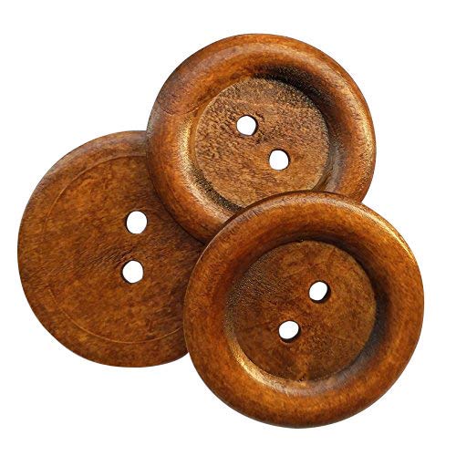 Chenkou Craft Chenkou Craft 20pcs Big Size 50mm 2 Round Wood Buttons 2 Holes Craft Sewing Button Brown 