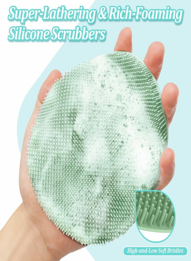 GEENOA Silicone Back Body Face Scrubbers Set 4PCS, 15.35’’ Back Scrubber Soft Body Scrubber for Dual-Side Usage, Easy-to-Hold Soft Bath Glove & Face Scrubber for Good Foaming Deep Cleaning(Green) - Image 5