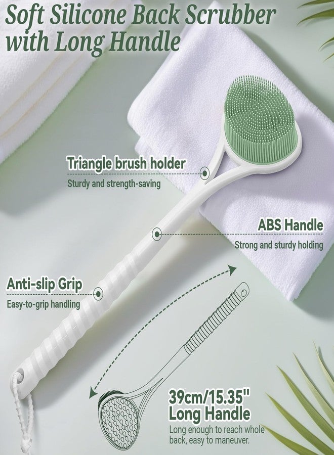 GEENOA Silicone Back Body Face Scrubbers Set 4PCS, 15.35’’ Back Scrubber Soft Body Scrubber for Dual-Side Usage, Easy-to-Hold Soft Bath Glove & Face Scrubber for Good Foaming Deep Cleaning(Green) - Image 3