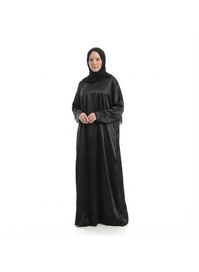 Premium Soft Velvet Prayer Dress with Attached Hijab - Plain Black - Warm Winter Prayer Clothes - Free Size - Image 1