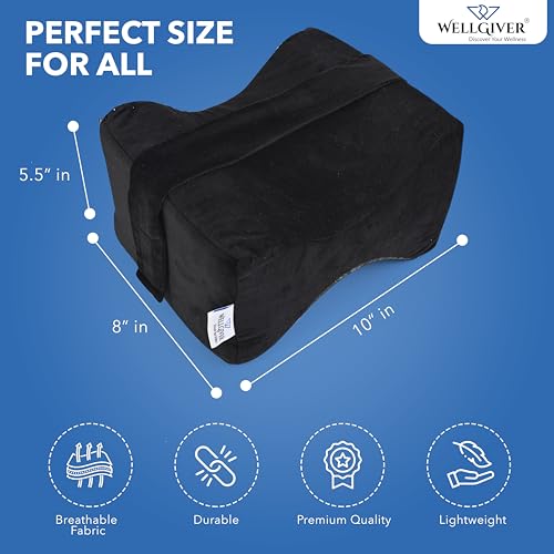 WELLGIVER Orthopedic Memory Foam Knee and Leg Pillow for Men and Women - Supports Knock Knees, Calves, and Thighs, Elevates Legs - (Black-Pack of 1) - Image 5