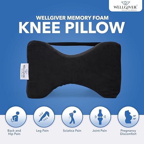 WELLGIVER Orthopedic Memory Foam Knee and Leg Pillow for Men and Women - Supports Knock Knees, Calves, and Thighs, Elevates Legs - (Black-Pack of 1) - Image 2