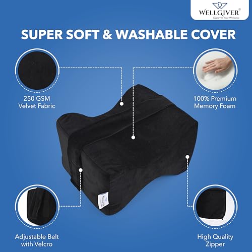 WELLGIVER Orthopedic Memory Foam Knee and Leg Pillow for Men and Women - Supports Knock Knees, Calves, and Thighs, Elevates Legs - (Black-Pack of 1) - Image 4