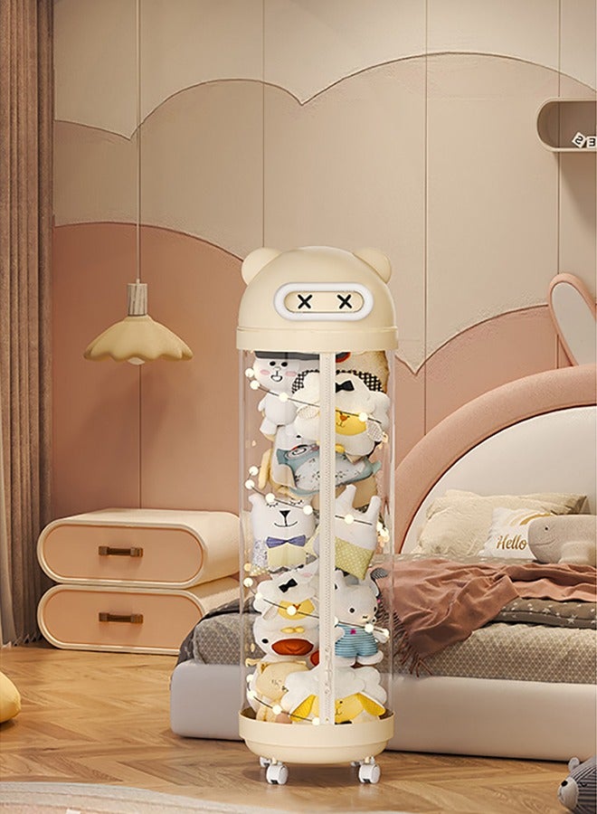 JCB CHIC أنبوب تخزين ألعاب، أنبوب تخزين حيوانات محشوة، أنبوب تخزين حيوانات محشوة بسحاب إضاءة LED وعجلات، أنبوب تخزين عمودي للحيوانات المحشوة، أنبوب عرض حيوانات محشوة شفاف، دلو عرض ألعاب بغطاء، برج تخزين ألعاب (115 سم) - Image 1