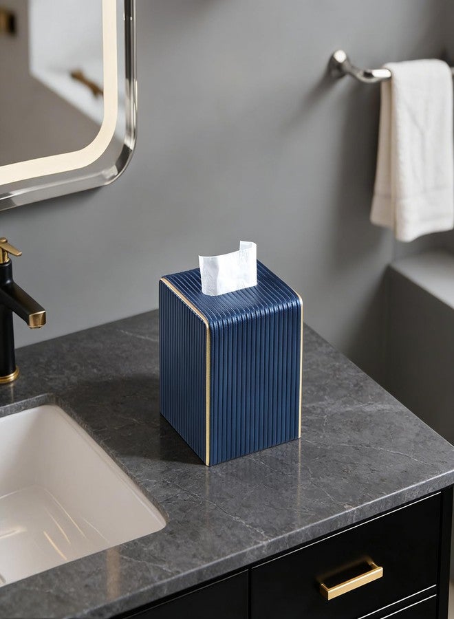 MEIBOOCH PU Leather Tissue Box Cover Square, Cube Tissue Box Holder with Magnetic Closure, Decorative Tissue Holder for Bathroom Bedroom Office (Navy Bue) - Image 2