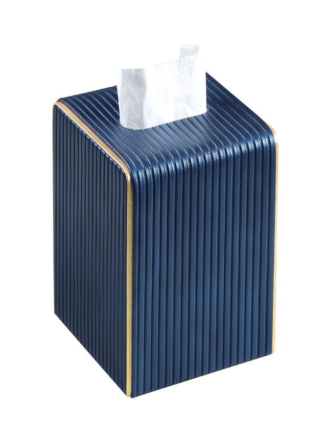 MEIBOOCH PU Leather Tissue Box Cover Square, Cube Tissue Box Holder with Magnetic Closure, Decorative Tissue Holder for Bathroom Bedroom Office (Navy Bue) - Image 1