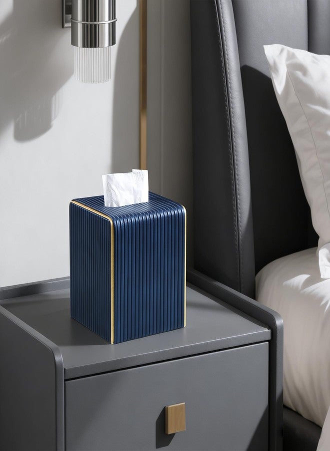 MEIBOOCH PU Leather Tissue Box Cover Square, Cube Tissue Box Holder with Magnetic Closure, Decorative Tissue Holder for Bathroom Bedroom Office (Navy Bue) - Image 3