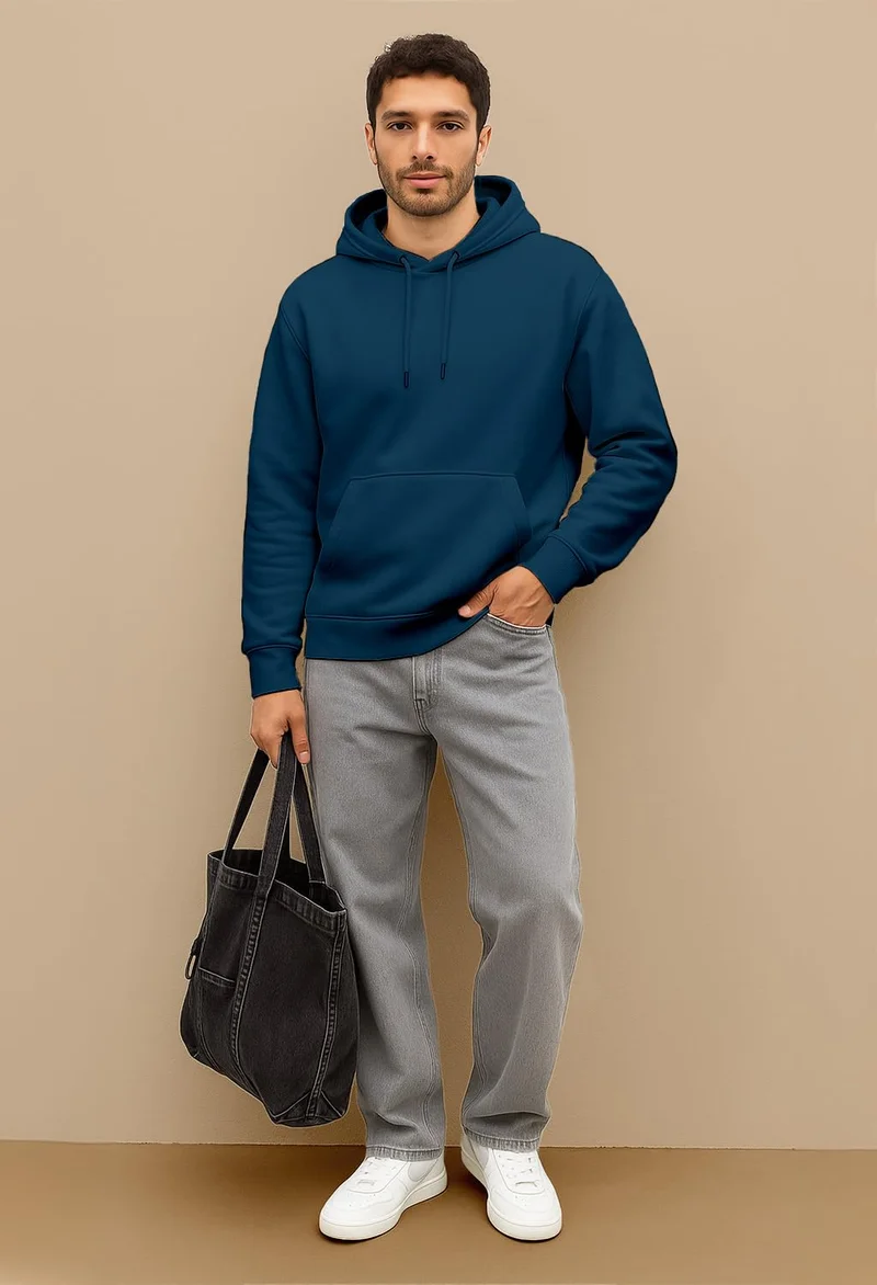 نوبيرو Navy Blue Oversized Hoodie for Men