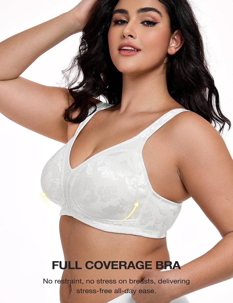 Wingslove Women's Minimizer Bras Full Coverage Wirefree Comfort Plus Size Bra Large Bust Non Padded (White,38DD) - Image 2